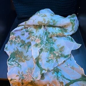 5 vintage  scarfs, one Floral Green Scarf one striped scarf, multi colored etc